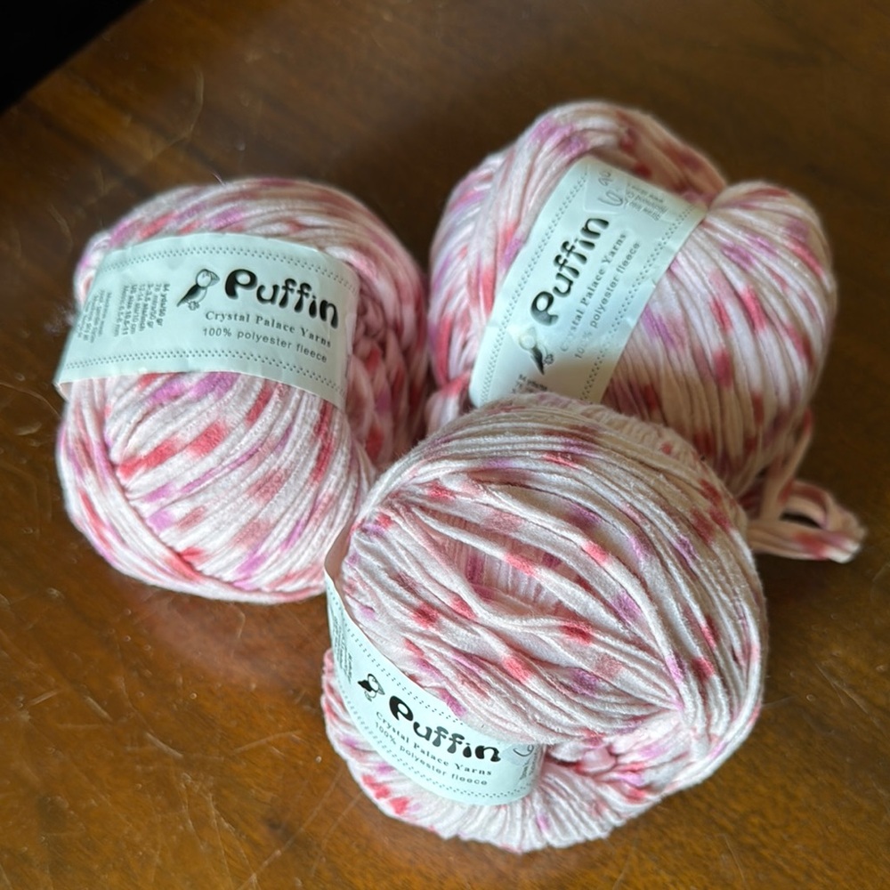 Crystal Palace Puffin Pink and White Yarn